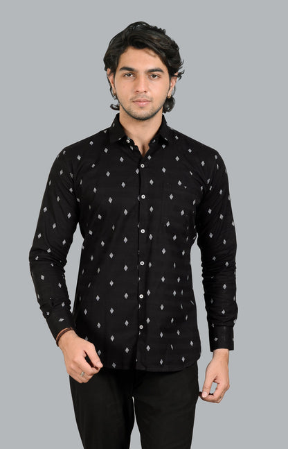 Men's Premium Cotton Black Casual Print Shirt