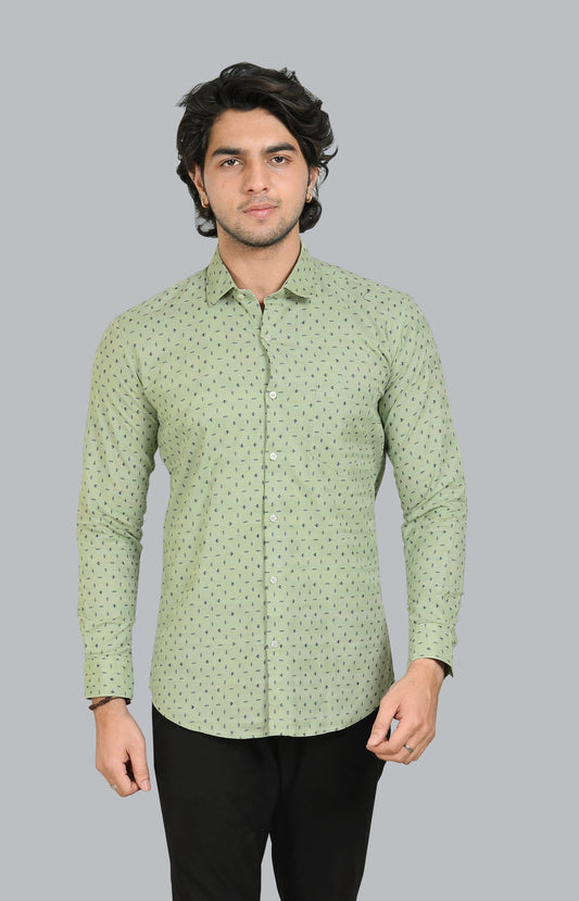 Light Green Printed Full Sleeve Casual Shirt